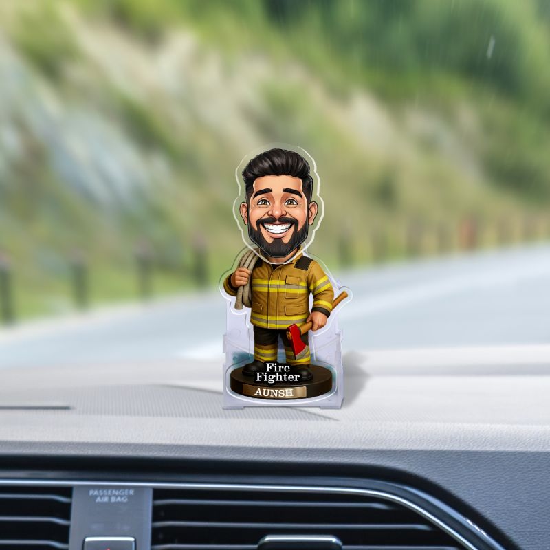 Personalized Firefighter Heo Bobblehead Caricature with Battery Powered Moving Head Creative Desk & Office Table Decor Unique Gift for Firemen